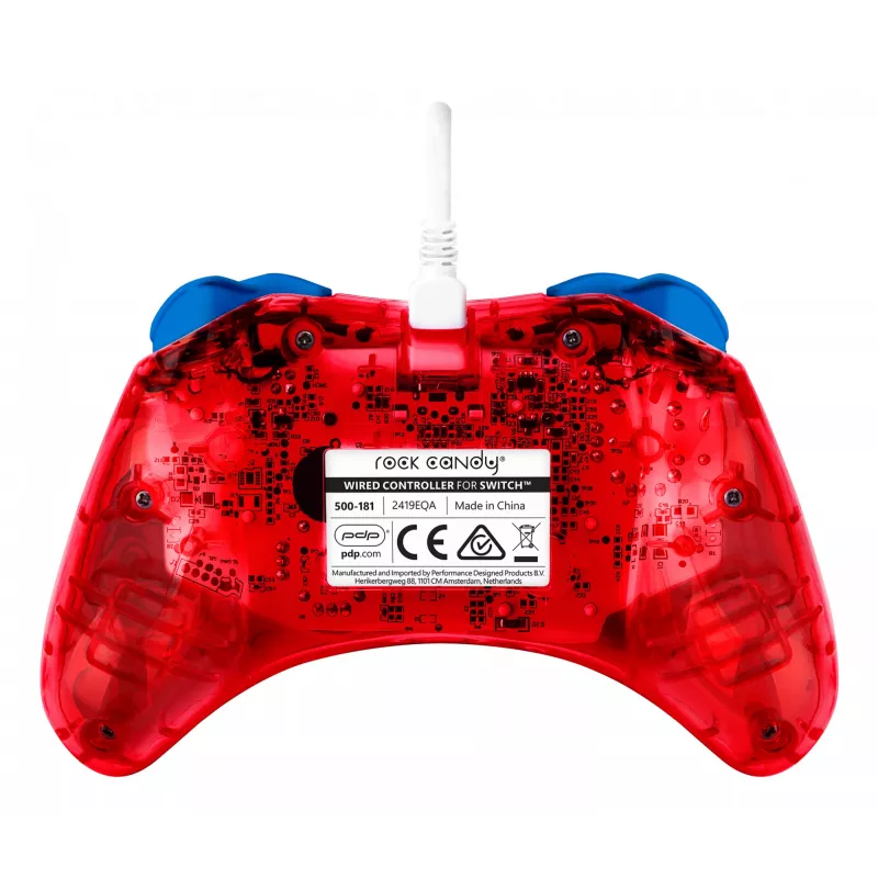 PDP Rock Candy: Mario Punch Czerwony, Półprzezroczysty Kontroler USB do Gier Analogowy / Cyfrowy Nintendo Switch, Nintendo Switch Lite, Nintendo Switch OLED