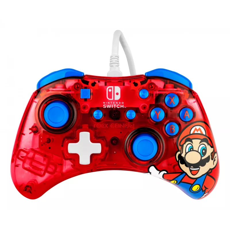 PDP Rock Candy: Mario Punch Czerwony, Półprzezroczysty Kontroler USB do Gier Analogowy / Cyfrowy Nintendo Switch, Nintendo Switch Lite, Nintendo Switch OLED