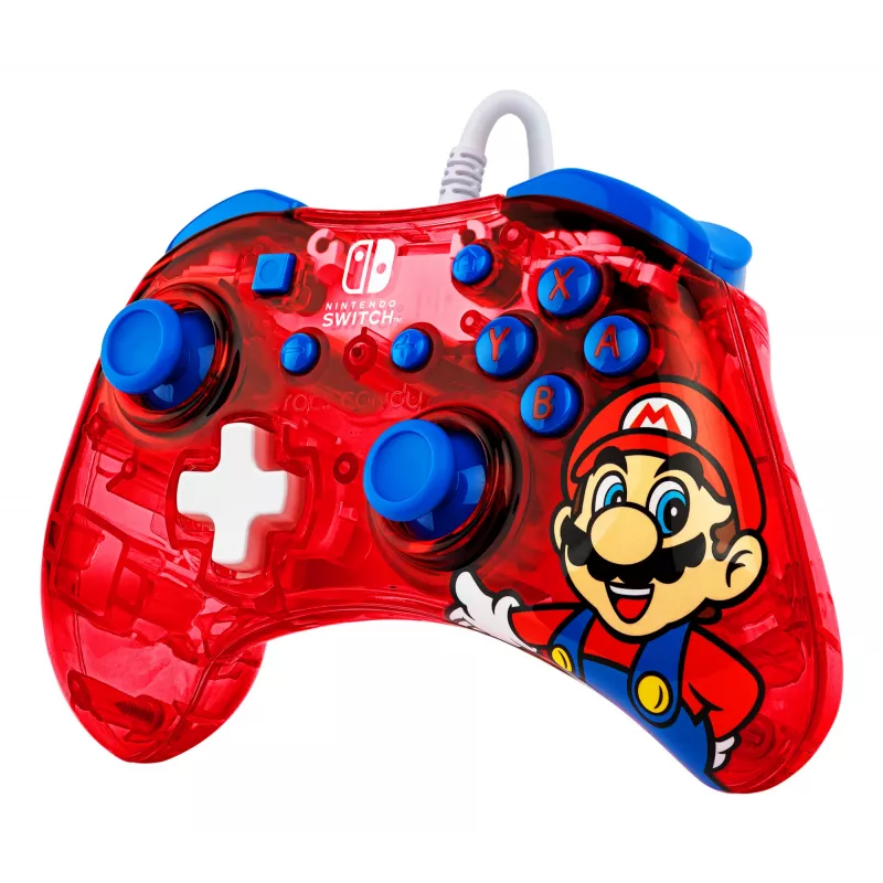 PDP Rock Candy: Mario Punch Czerwony, Półprzezroczysty Kontroler USB do Gier Analogowy / Cyfrowy Nintendo Switch, Nintendo Switch Lite, Nintendo Switch OLED