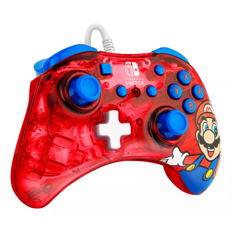 PDP Rock Candy: Mario Punch Czerwony, Półprzezroczysty Kontroler USB do Gier Analogowy / Cyfrowy Nintendo Switch, Nintendo Switch Lite, Nintendo Switch OLED