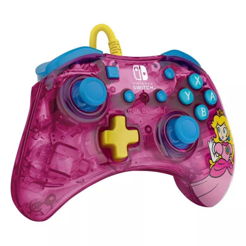 PDP Rock Candy: Bubblegum Peach Pink, półprzezroczysty kontroler USB Gamepad analogowo-cyfrowy Nintendo Switch, Nintendo Switch Lite, Nintendo Switch OLED