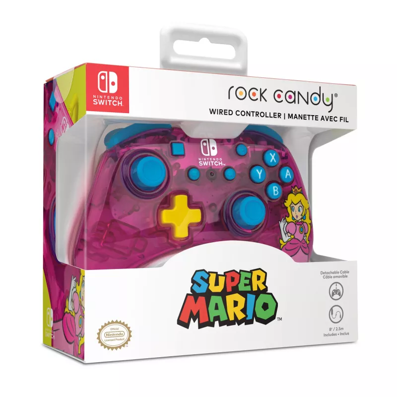 PDP Rock Candy: Bubblegum Peach Pink, półprzezroczysty kontroler USB Gamepad analogowo-cyfrowy Nintendo Switch, Nintendo Switch Lite, Nintendo Switch OLED