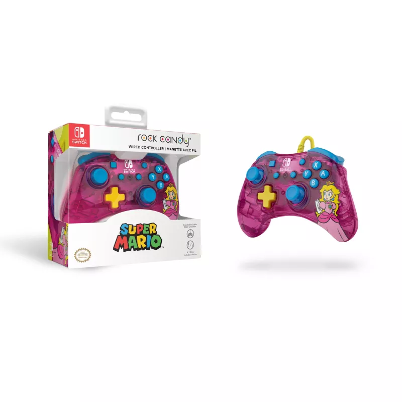 PDP Rock Candy: Bubblegum Peach Pink, półprzezroczysty kontroler USB Gamepad analogowo-cyfrowy Nintendo Switch, Nintendo Switch Lite, Nintendo Switch OLED