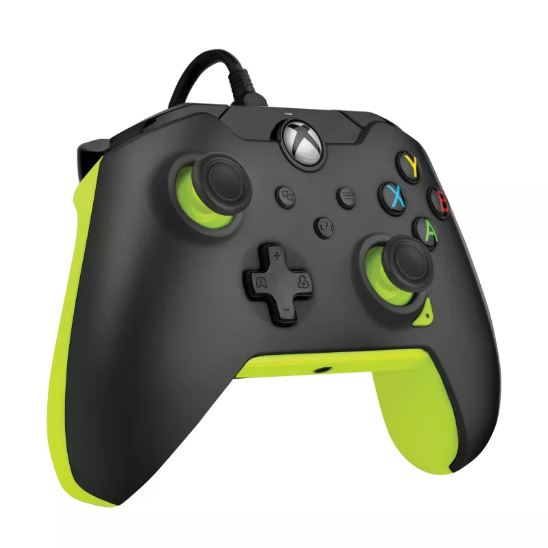 Przewodowy gamepad PDP Electric Czarny dla Xbox Series X|S, Xbox One i Windows — USB-C, kabel 2,43 m, D-pad, przyciski Menu/Share/View