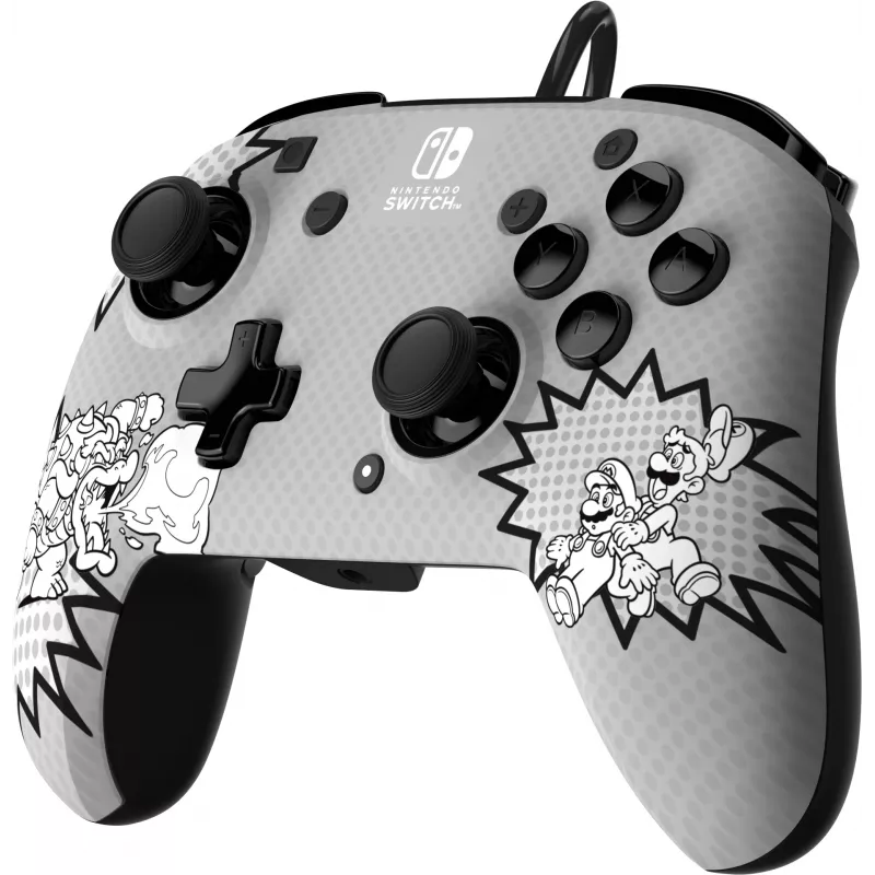 PDP REMATCH: Comic Attack Czarny, Szary, Biały Pad USB Analogowy / Cyfrowy Nintendo Switch, Nintendo Switch OLED