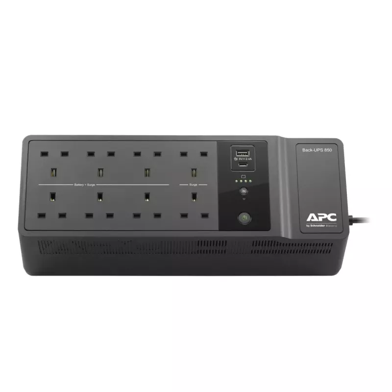 APC Back-UPS BE850G2-UK - 8x gniazd BS 1363, 850VA, 2 ładowarki USB, 1 port danych USB