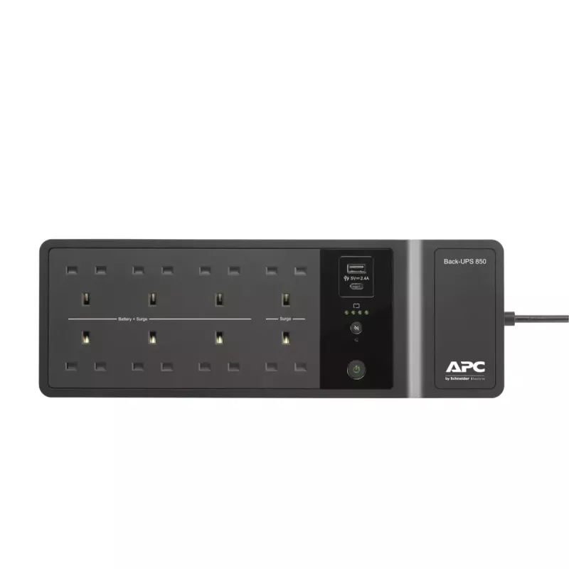 APC Back-UPS BE850G2-UK - 8x gniazd BS 1363, 850VA, 2 ładowarki USB, 1 port danych USB