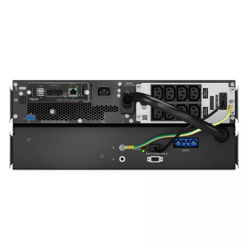 APC Smart-UPS On-Line, 1500VA, litowo-jonowy, do montażu w szafie 4U, 230V, 8 gniazd IEC C13, karta sieciowa, wydłużony czas pracy, zestaw szyn w zestawie