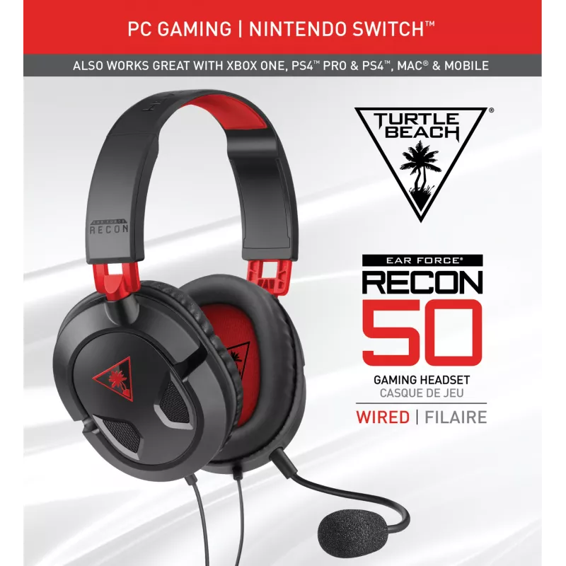 Zestaw słuchawkowy Turtle Beach Recon 50 Przewodowy zestaw słuchawkowy do gier – PC, Xbox Series X lub S, Xbox One, PS5 i PS4