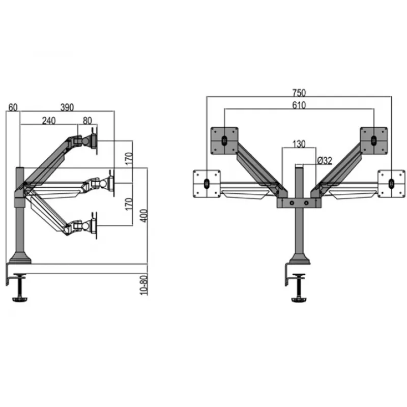 Multibrackets M VESA Gas Lift Arm Dual Czarny