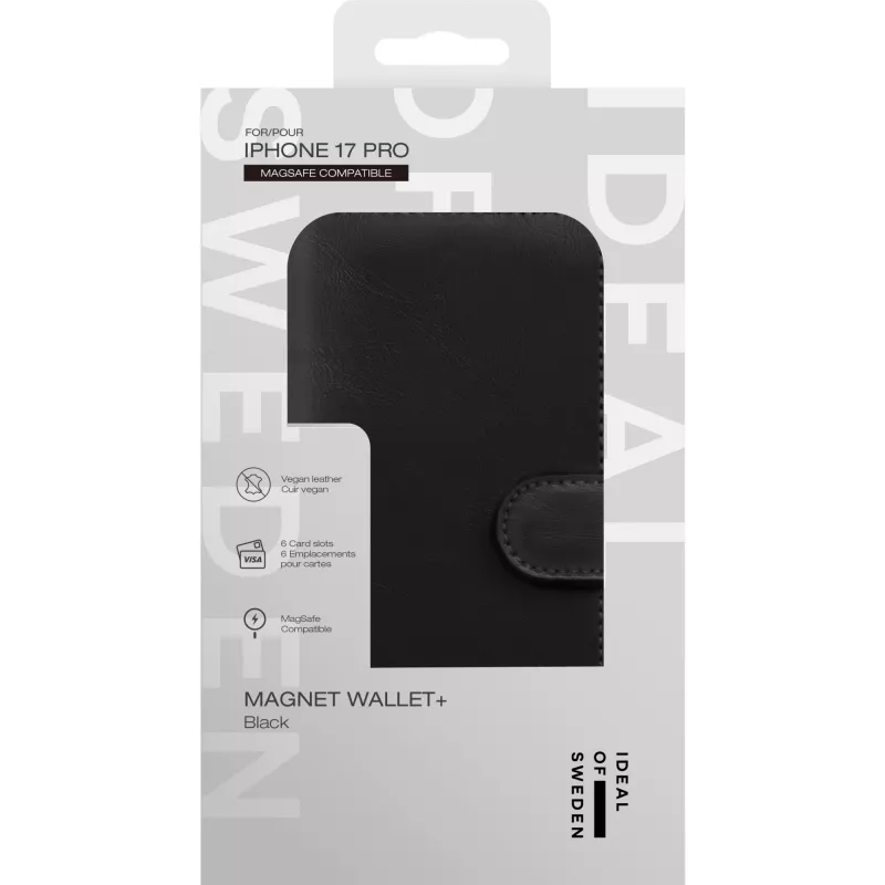 iDeal of Sweden Magnet Wallet+ MagSafe iPhone 17 Pro Czarny, etui portfel, Apple, iPhone 17 Pro, Czarny