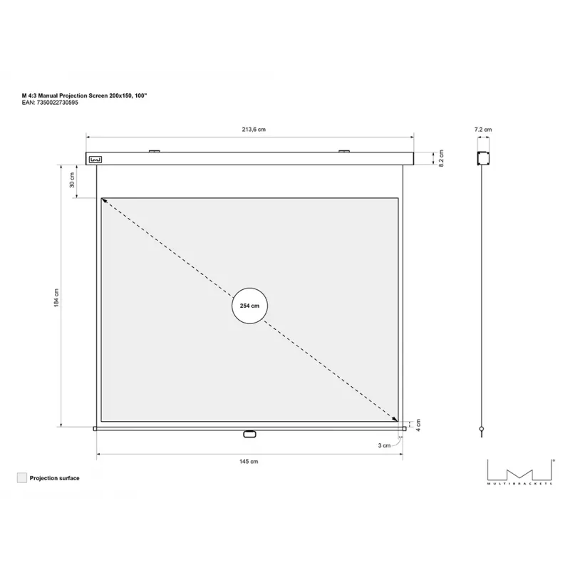 Multibrackets M 4:3 Ręczny ekran projekcyjny 200x150, 100 cali