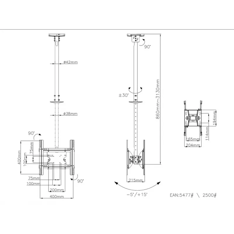 Uchwyt sufitowy Multibrackets M Public Medium Back to Back Czarny 3000