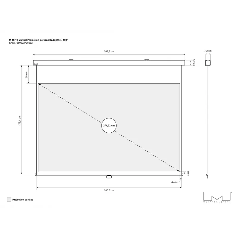 Multibrackets M 16:10 Ręczny ekran projekcyjny 232,6x145,4, 108 cali