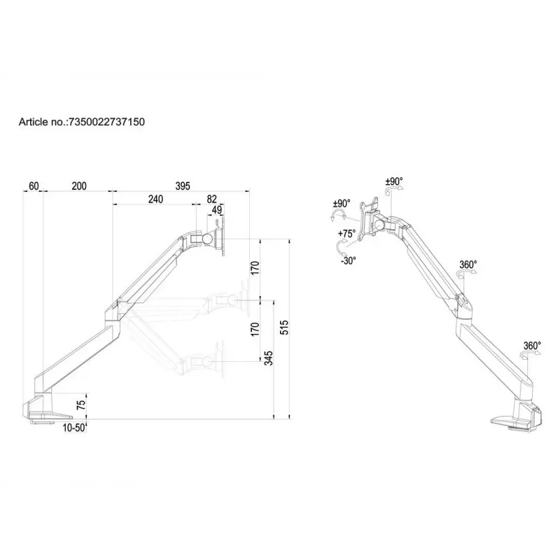 Multibrackets M VESA Gas Lift Arm Single Biały
