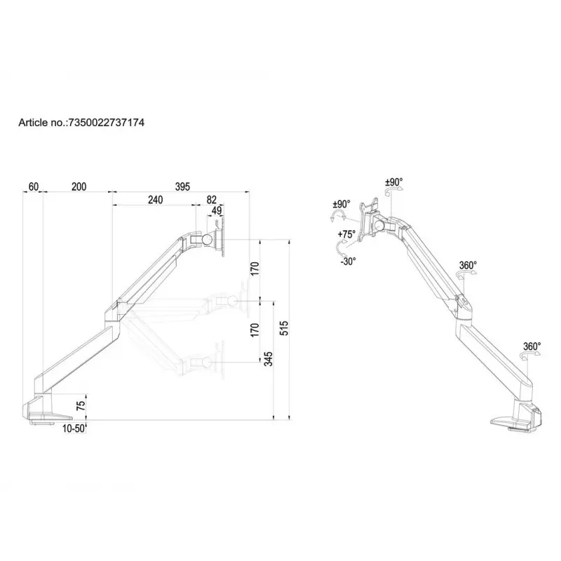 Multibrackets M VESA Gas Lift Arm Single Czarny