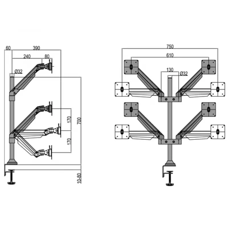 Multibrackets M VESA Gas Lift Arm Quad Czarny 40 kg 15-32 cali