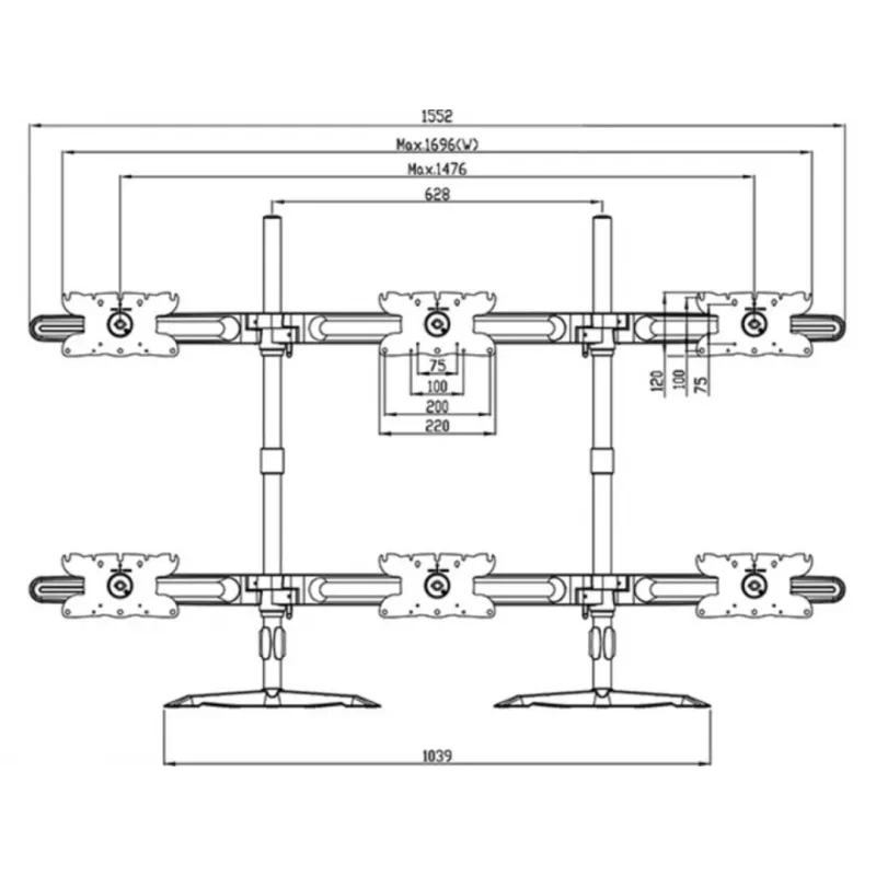 Zestaw rozszerzający do montażu na biurku dla trzech monitorów MULTIBRACKETS M VESA dla 3 wyświetlaczy 24–32 cale do 24 kg, aluminium/tworzywo sztuczne, czarny
