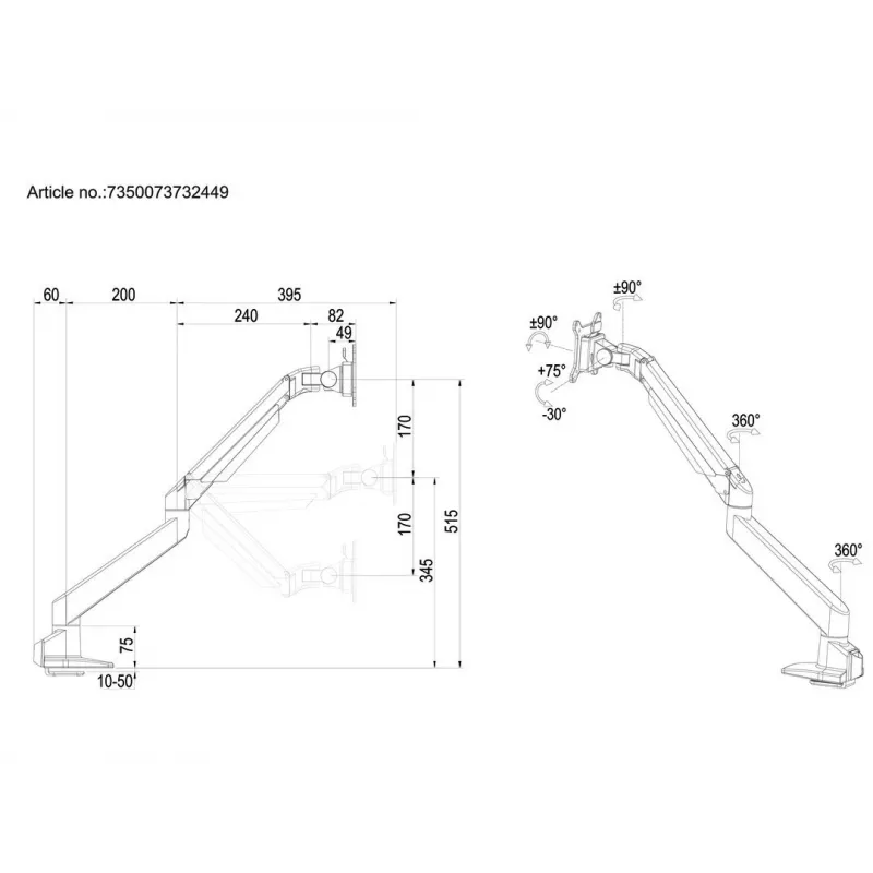 Multibrackets M VESA Gas Lift Arm Single Czarny HD