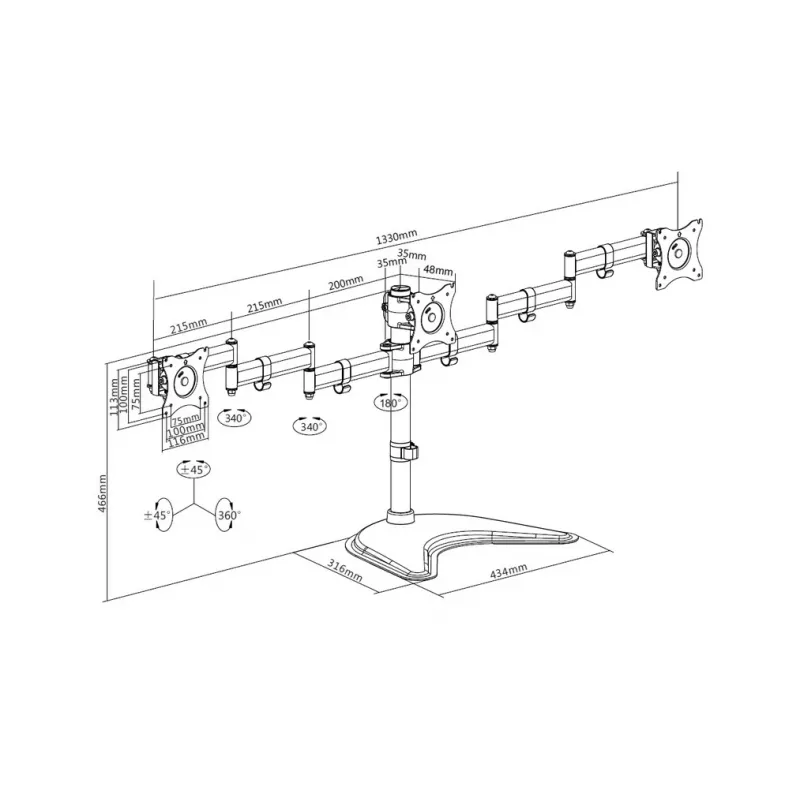 Podstawa pod monitor na biurko MULTIBRACKETS M Deskstand Basic Triple — 3-kierunkowa, VESA 75x75–100x100, udźwig do 24 kg, do ekranów 15–27 cali, czarna