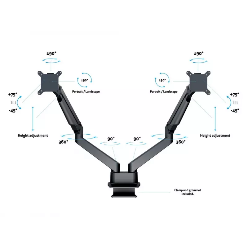 Multibrackets M VESA Gas Lift Arm Dual Side by Side Czarny Clamp 20 kg 15-32 inch