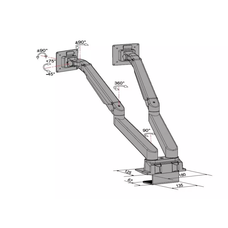 Multibrackets M VESA Gas Lift Arm Dual Side by Side Czarny Clamp 20 kg 15-32 inch