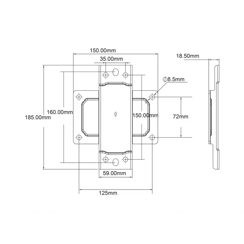 Multibrackets M Pro Series - Mała płyta ścienna, Płyta ścienna, Czarny, Stal, 30 kg, Szyna, M Pro Series
