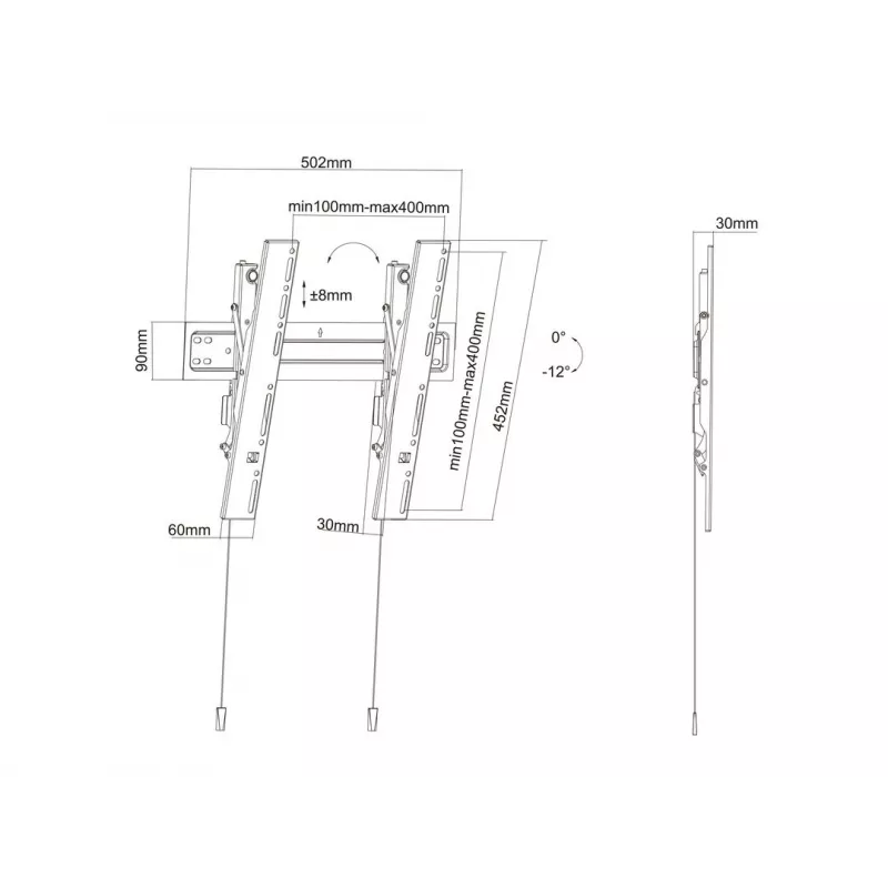 Multibrackets M VESA Wallmount Super cienki Tilt 400 MAX, 81,3 cm (32 inch), 139,7 cm (55 inch), 100 x 100 mm, 400 x 400 mm, tworzywo sztuczne, stal, czarny