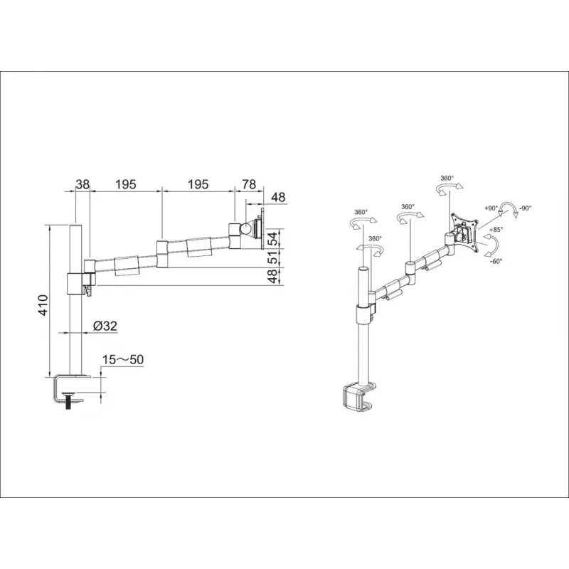Uchwyt biurkowy Multibrackets M VESA Deskmount Officeline Single II Czarny