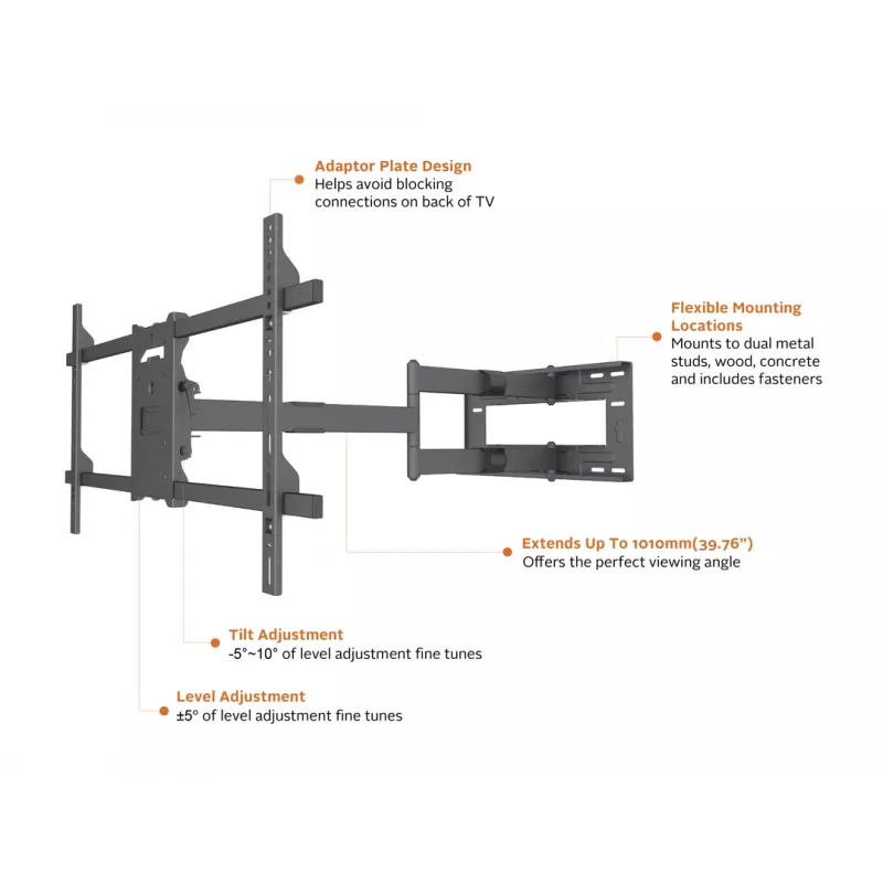 Multibrackets M Uniwersalne Ramię Długiego Zasięgu 1010mm HD Pojedyncze 40kg 42-75 cali