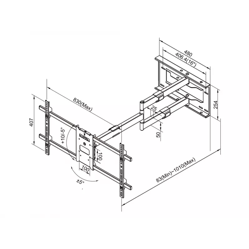 Multibrackets M Uniwersalne Ramię Długiego Zasięgu 1010mm HD Pojedyncze 40kg 42-75 cali