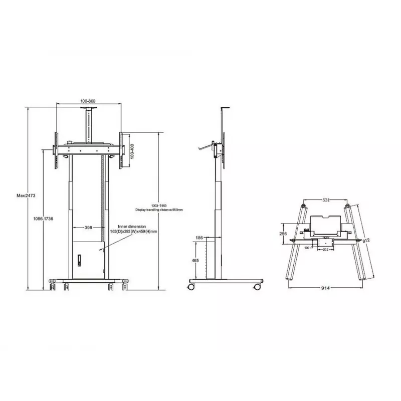 Multibrackets M Motorized Floorstand 120 kg Czarny incl cabinet & camerashelf