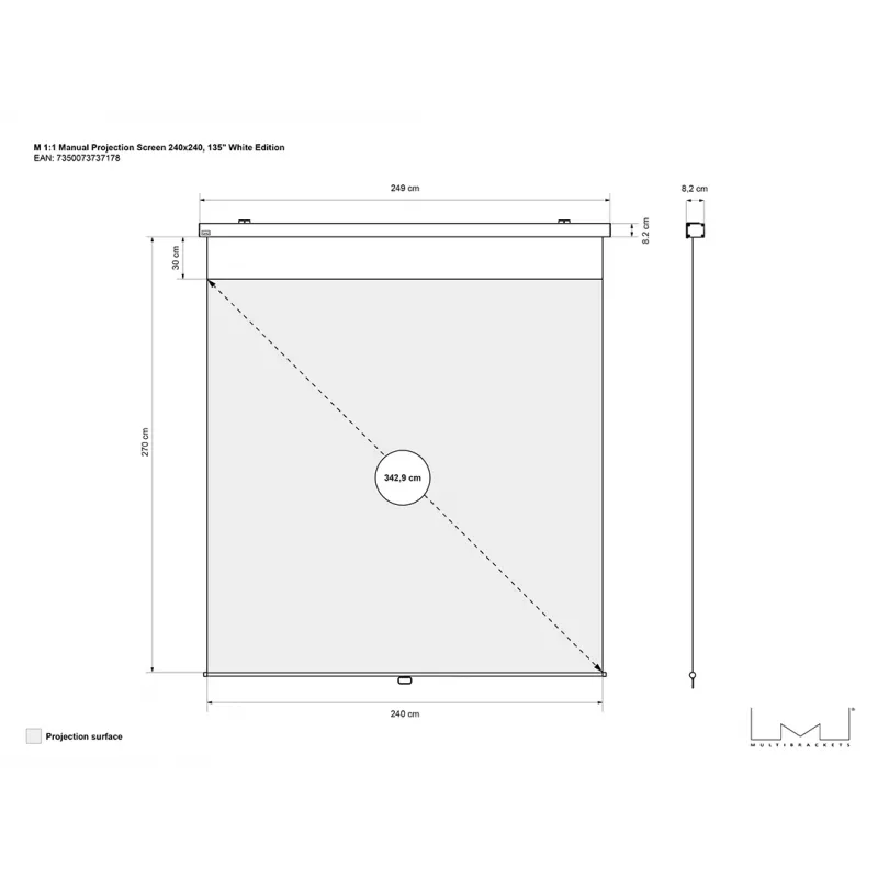 Multibrackets M 1:1 Manual Self-Lock Projection Screen Deluxe 240x240, 135 cali Biała Edycja