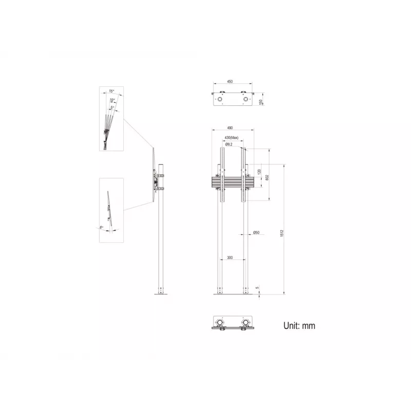 Multibrackets M Dual Pole Floormount Pro 65 inch-90 inch 75 kg Czarny