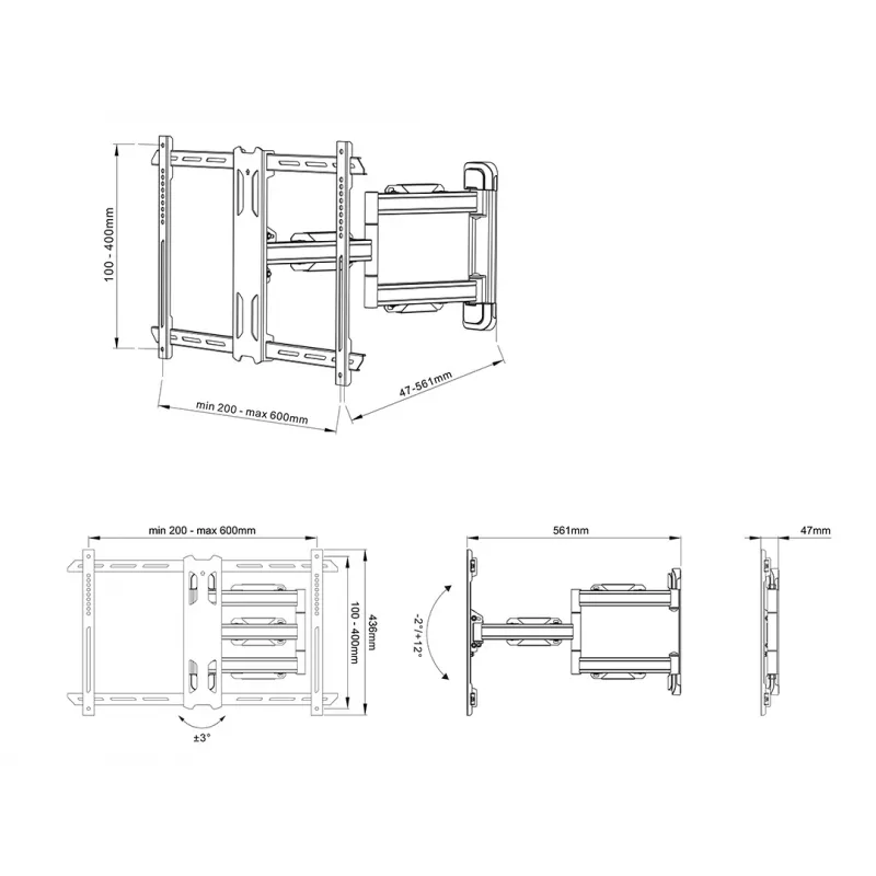 Uchwyt ścienny do telewizora Multibrackets M Universal Flexarm Pro Single Czarny — 40 kg, VESA 200x200–600x400, 40 cali–70 cali