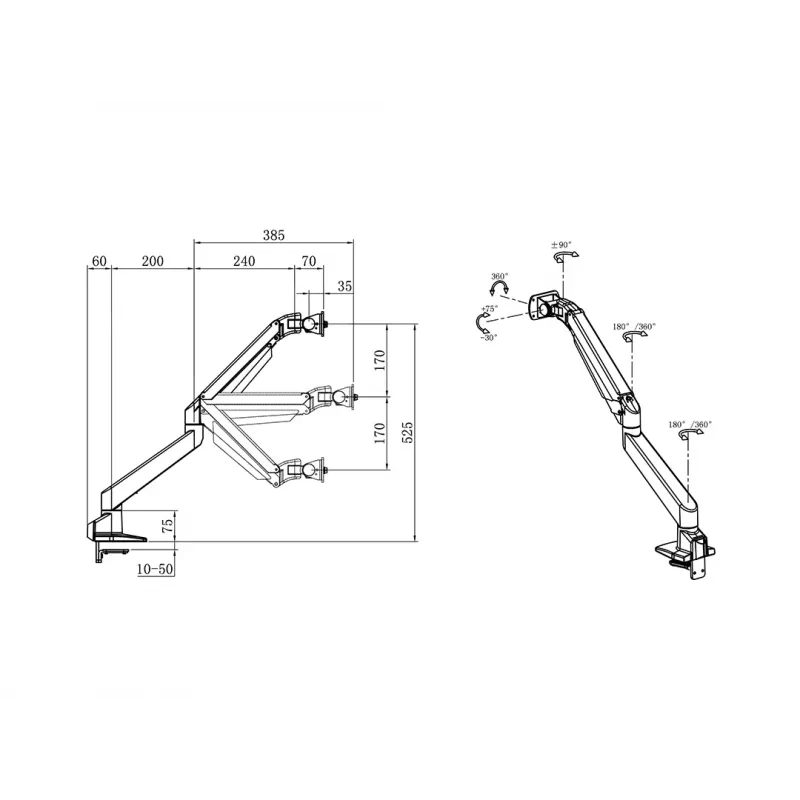 Multibrackets M Gaslift Arm Samsung G9 Single Czarny 20 kg Clamp Mount