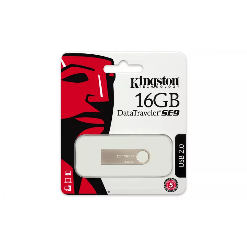 Pamięć flash USB KINGSTON DataTraveler SE9 16 GB — USB Type-A 2.0, srebrny, bez nakładki