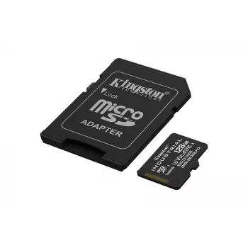 Karta pamięci MicroSDXC Kingston 128 GB Industrial C10 A1 pSLC UHS-I, odczyt 100 MB/s, zapis 80 MB/s, V30/U3, czarna + adapter SD