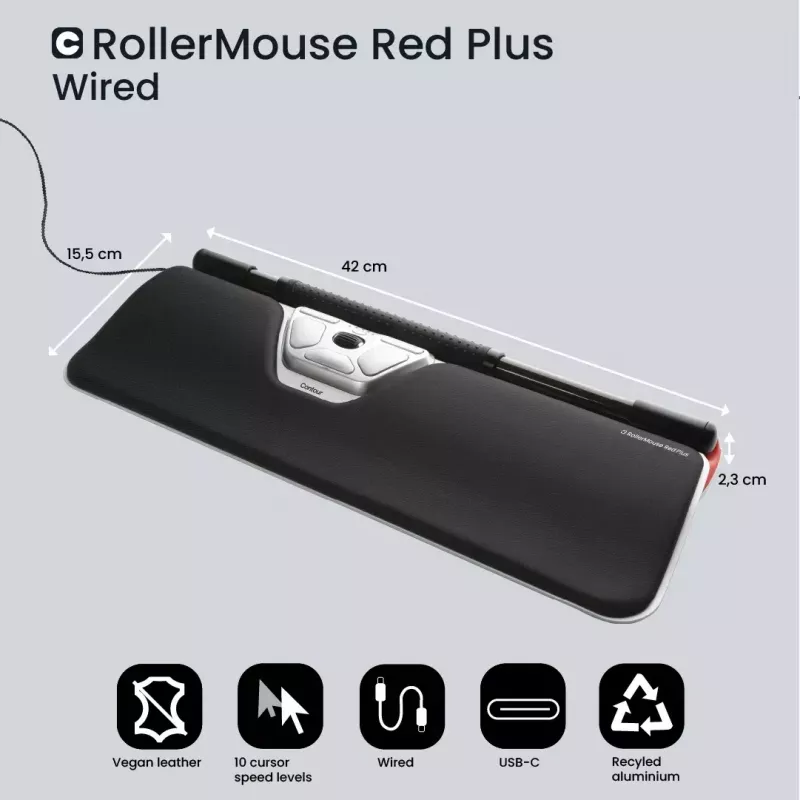 Contour Design Rollermysz czerwony Plus mysz przewodowa ergonomiczna USB-C 2800 DPI