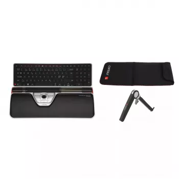 Contour Rollermysz czerwony Plus WL Travel Kit — bezprzewodowy RF, pełnowymiarowa klawiatura, czarny, zawiera mysz i podpórkę pod nadgarstki