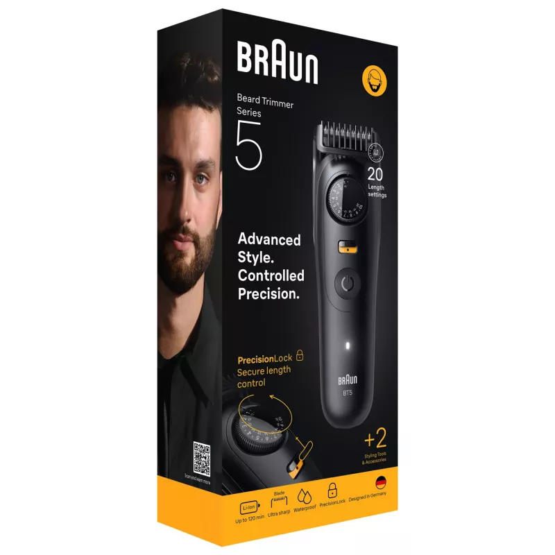 Braun BeardTrimmer 5 BT5500 trymer do brody Zasilanie akumulatorowe 20 2 cm Wet & Dry Czarny