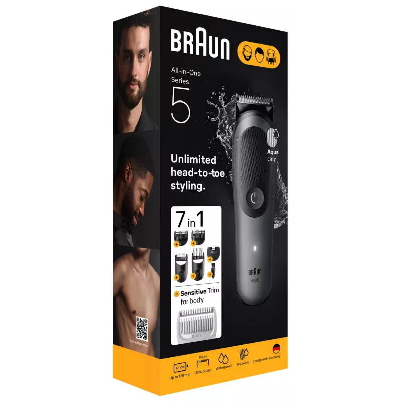 Braun AIO5520 trymer/maszynka do włosów Czarny, Szary 14 Litowo-jonowy (Li-Ion)