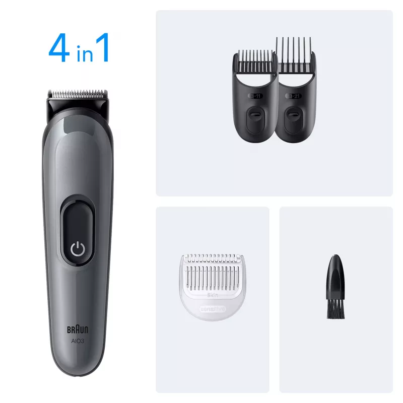 Braun AIO3500 trymery do włosów/maszynka do strzyżenia Czarny, Szary 14 Niklowo-Wodorkowe (NiMH)
