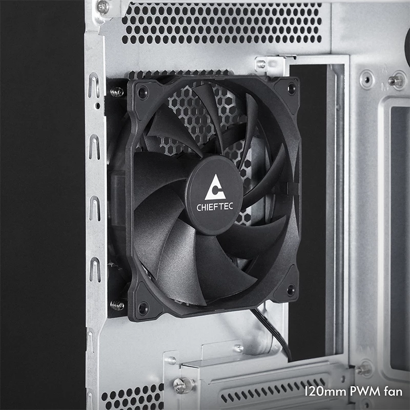 Obudowa komputerowa CHIEFTEC BW-01B-OP Midi Tower ATX/ITX, obsługa 6×3,5 inch + 4×2,5 inch, 2×5,25 inch, tył 1×120 mm, SGCC, czarna, 200×510×465 mm