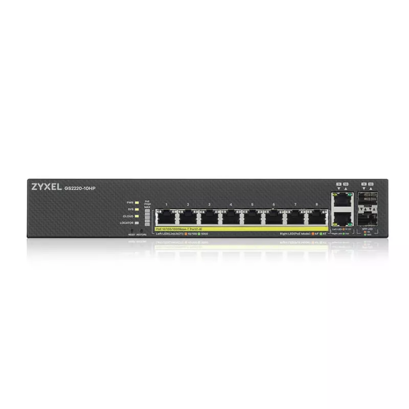 Zyxel GS2220-10HP-EU0101F przełącznik sieciowy Zarządzalny L2 Gigabit Ethernet (10/100/1000) Power over Ethernet (PoE) Czarny