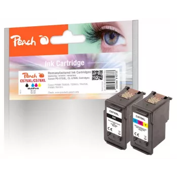 Peach Multi zestaw kompatybilny z Canon PG-575XL, CL-576XL, Wysoka wydajność (XL), Czarny, magenta, Żółty, cyjan, 16 ml, 14 ml, 2 szt., Multi zestaw