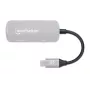 Manhattan USB-C Dock/Hub, Porty (x3): HDMI, USB-A i USB-C, z Power Delivery (PD) 100 W - wymaga zewnętrznej ładowarki USB-C (nie dołączona). Zasilany przez USB (nie wymaga zewnętrznego zasilacza), gdy PD nie jest używane, Aluminium