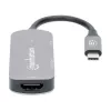 Manhattan USB-C Dock/Hub, Porty (x3): HDMI, USB-A i USB-C, z Power Delivery (PD) 100 W - wymaga zewnętrznej ładowarki USB-C (nie dołączona). Zasilany przez USB (nie wymaga zewnętrznego zasilacza), gdy PD nie jest używane, Aluminium