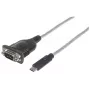 Konwerter Manhattan USB-C na szeregowy, męski na męski, USB-C na port szeregowy/RS232/COM/DB9, układ Prolific PL-2303RA, kabel 45 cm, srebrny/czarny, woreczek foliowy