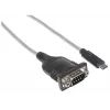Konwerter Manhattan USB-C na szeregowy, męski na męski, USB-C na port szeregowy/RS232/COM/DB9, układ Prolific PL-2303RA, kabel 45 cm, srebrny/czarny, woreczek foliowy